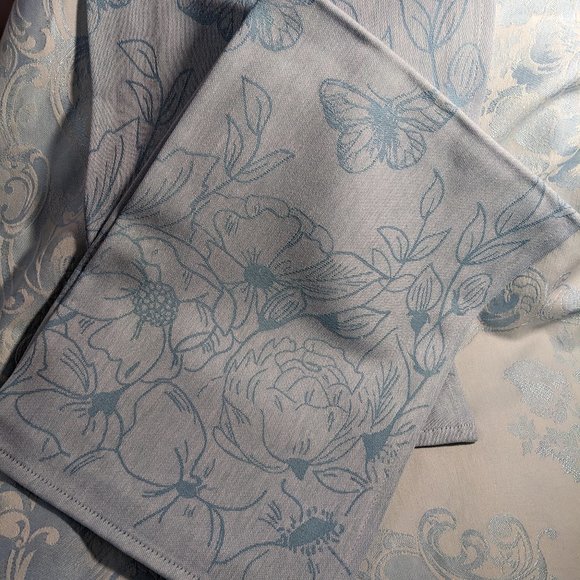 Luxurious Thick European Tea/Guest Towels Cotton Portugal Set 2 Pale Blue Floral - Picture 5 of 6